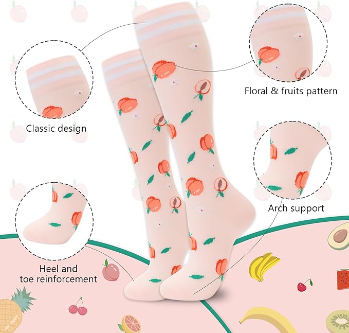 fenglaoda Compression Socks for Women Men Support Circulation 6 Pairs Socks For Nurse, Travel, Flight