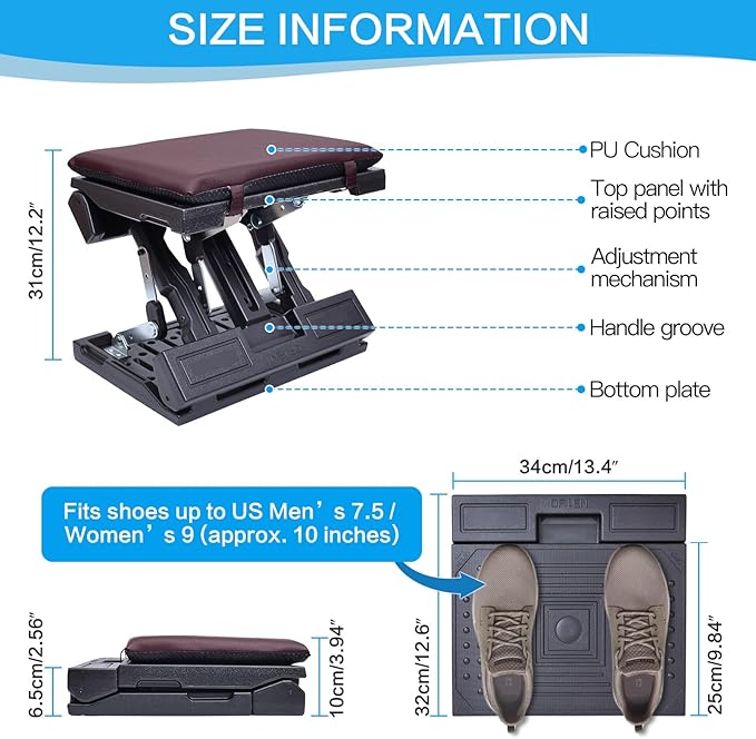 Scalebeard Foot Rest for Under Desk at Work,Height Adjustable Infinite Angle Ergonomic Foldable Footrest for Office, Gaming,Computer, Removable Pad Desk Foot Stool with Massage Beads,All-Season(Brown)