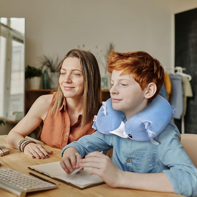 Niuniu Daddy Axolotl Neck Pillow for Traveling, Memory Foam Cervical Travel Neck Support Pillows Portable for Airplane Car Sleep, Long Trip Age 8+ Children with Boys Girls Including Adults