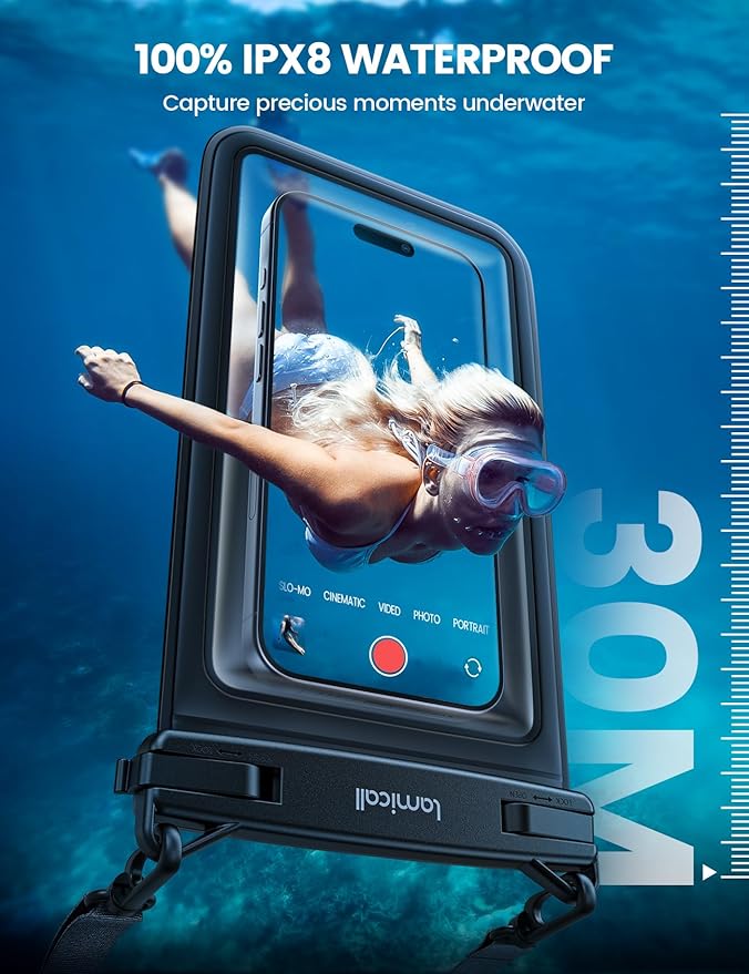 Lamicall Waterproof Phone Pouch Case - [Double Space] IPX8 Water Proof Cell Phone Dry Bag with Lanyard, Beach Cruise Ship Essentials for iPhone 17 16 15 14 13 Pro Max Air Plus, Galaxy S25 S24, 4-7.5"