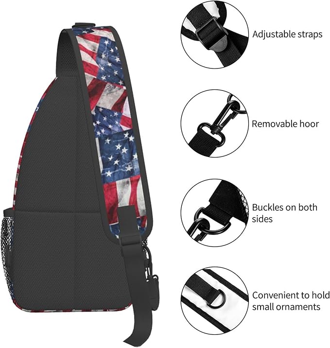 GJXFLSY American Flag Pattern Sling Backpack Crossbody Bag Casual Chest Bags Travel Hiking Daypack Shoulder Bag for Women Men