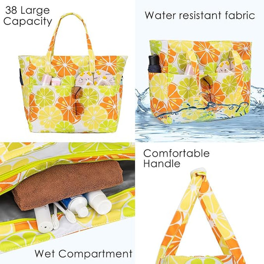 KABAQOO Extra Large Beach Bag Waterproof Sandproof Women Beach Tote with Zipper & Wet Compartment for Pool Gym Grocery Travel