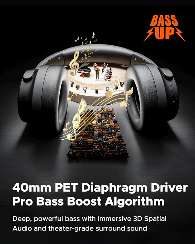 Truefree HF10 Hybrid Active Noise Cancelling Headphones, Wireless Over Ear Bluetooth 6.0 ANC Headset, 125 Hours Playtime, Spatial Audio, Deep Bass, App Custom EQ, Dual Connection, Comfort Fit Ear Cups