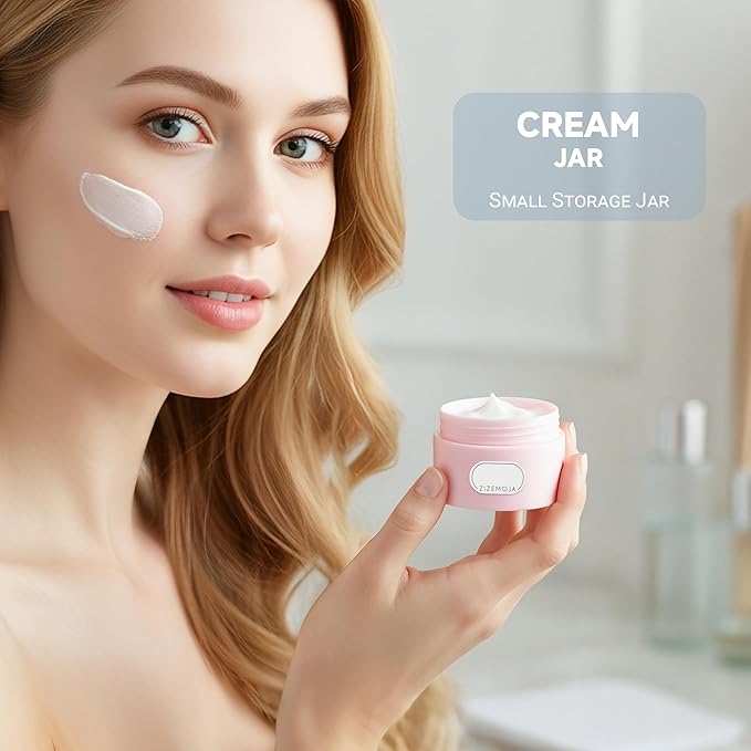 Travel Size Containers, 1OZ Small Plastic Containers with Lids, Travel Container for Creams, Lotion, Toiletries, Makeup (2PCS Blue and 2PCS Pink Plastic Jars)