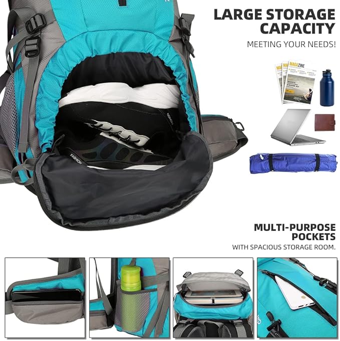 King'sGuard 70L Hiking Backpack with Rain Cover Lightweight Waterproof Travel Camping Backpack Large Backpacking Pack