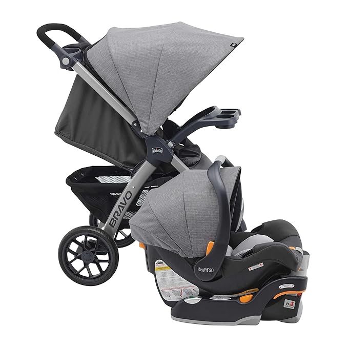 Chicco Bravo® 3-in-1 Trio Travel System, Bravo® Quick-Fold Stroller with KeyFit® 30 Infant Car Seat and Base, Car Seat and Stroller Combo