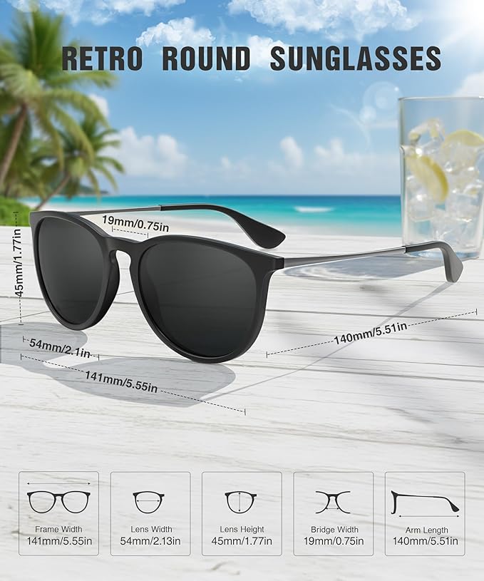 Sunglasses Womens Polarized Sunglasses-Women: Retro Round Sun Glasses with UV400 Protecion Trendy 3 Pack