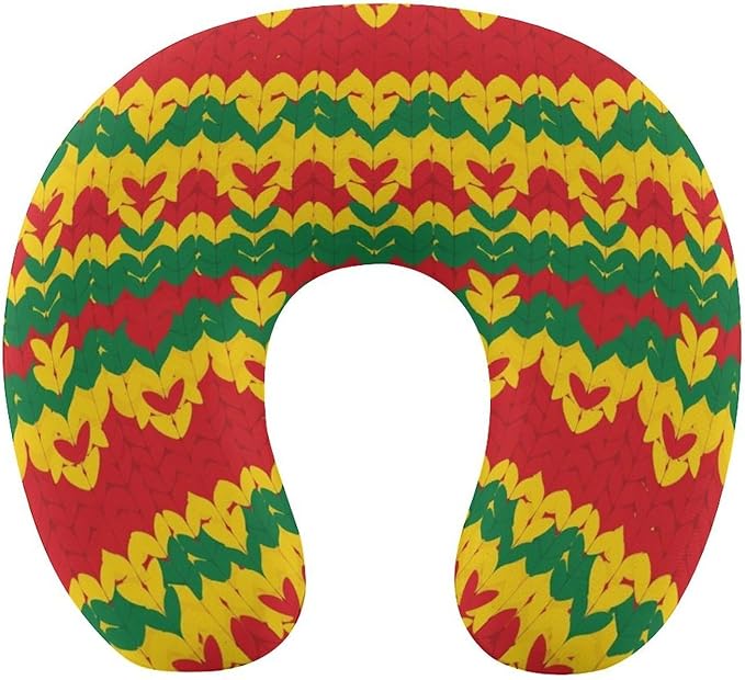 Office Nap Pillow U-Shaped Memory Foam Neck Support, Rastafarian Stripes U-Shape, Portable Travel Car Home Rest