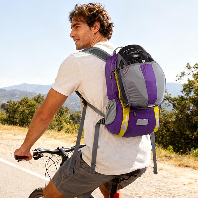 Bike Backpack With Rain-Cover, Mountain Biking Backpacks, Lightweight Packable Daypack Waterproof For Travel, Small Backpack For Bicycle Riding,Hiking,Camping (Purple)