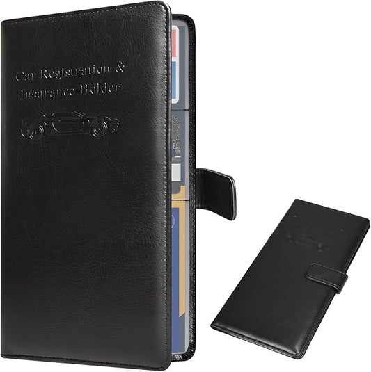 DMLuna Car Registration and Insurance Holder, Leather Vehicle Card Document Glove Box Organizer, Auto Truck Compartment Accessories for Essential Information, Driver License Cards - Black