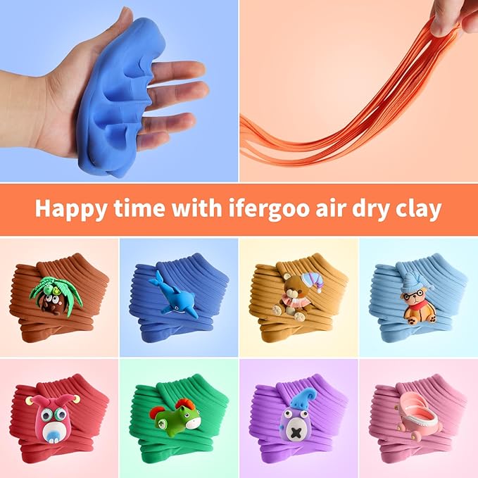 iFergoo Modeling Clay Kit - 36 Colors Magic Air Dry Clay for Kids, Ultra Light, Safe & Non-Toxic, School Art & Craft Project, Great Toy Gift for Boys and Girls