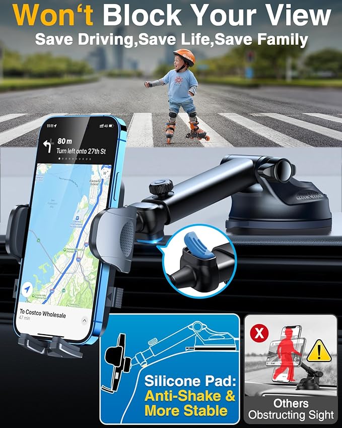 YRU True Military-Grade [360° Rotation Suction] 2025 Ultimate Car Phone Holder Mount 【90+LBS Safest Strongest & Patent Certs】 Dashboard Windshield Vent for iPhone 17 16 Pro Max Samsung, Matt Black
