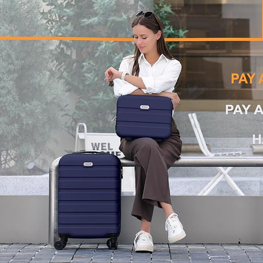 AnyZip Carry On Luggage 2PCS Luggage Set PC ABS Hardshell Lightweight Suitcase TSA Lock with 4 Spinner Wheels（14/20, Dark Blue）