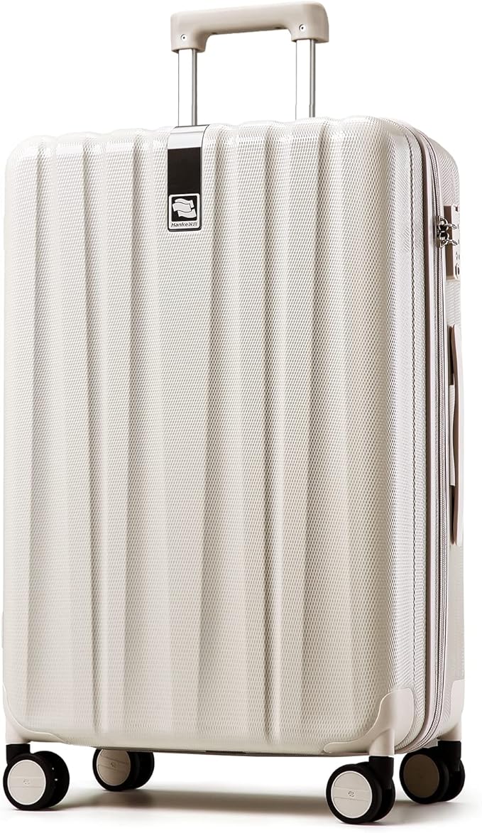 Hanke 29 Inch Luggage Suitcases With Spinner Wheels Lightweight PC hardside Rolling Suitcase With Travel Lock, Checked-Large 29-Inch Christmas Gifts for Birthday(Ivory White)