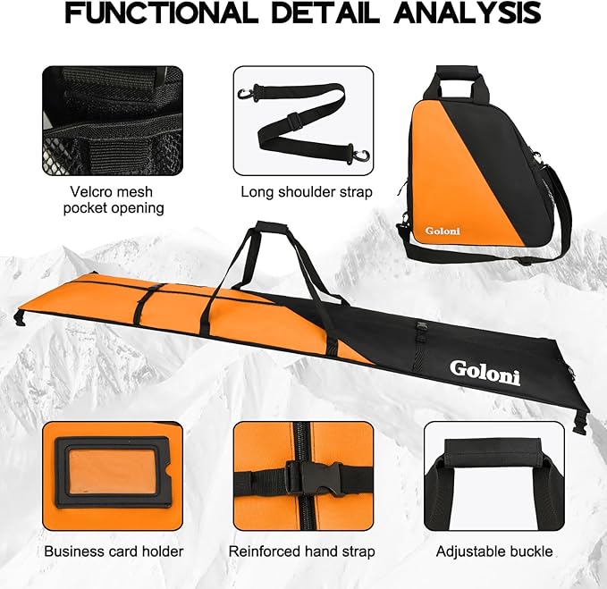 Goloni Ski Bag and Boot Bag Combo,Ski Bags for Air Travel,Snowboard Bag Fits for Skis Up to 180 CM and Boots Up To Size US13
