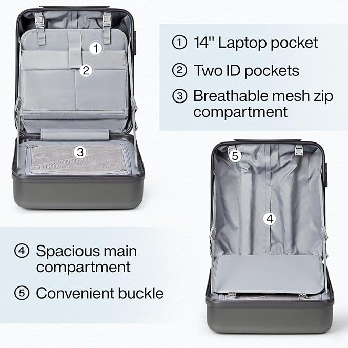 Hanke 16 Inch Underseat Carry On Luggage Hard Shell Suitcases with Wheels Mini Small Carry On Bag for Airline Approved TSA Luggage Lightweight Travel Suitcase(Graphite Grey)