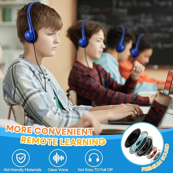 Bulk Earbud Headphones 50 Pack for School Classroom Kids, Wholeslae Wired Durable Earphones Class Set for Students Children Toddler Teens Boys Girls and Adult (HY857,50 Blue)