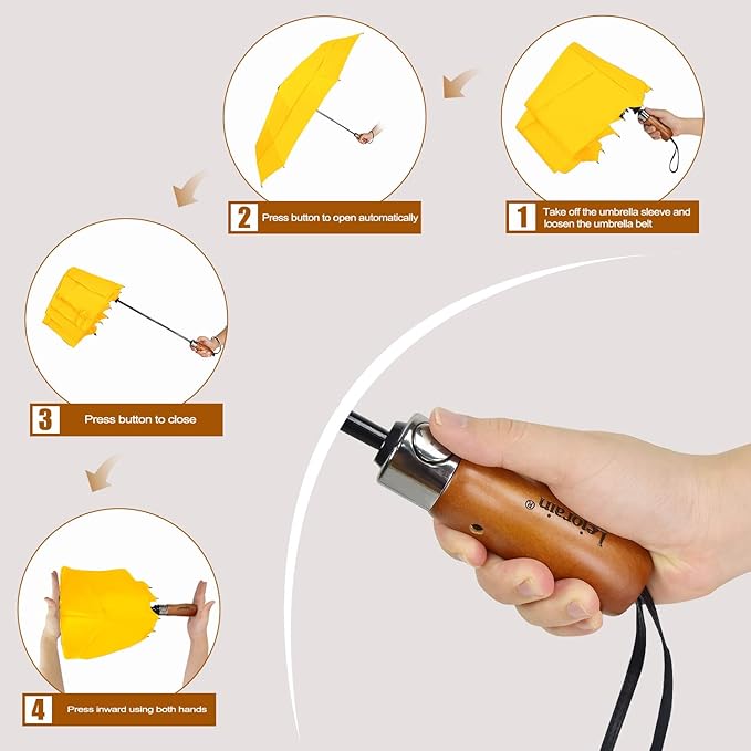 Lejorain Large Folding Golf Umbrella - Compact Mens Umbrellas Travel Rain and Windproof 54inch Collapsible Automatic Open Close Umbrella 210T Teflon Vented Double Canopy