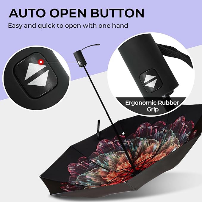 LLanxiry Compact Travel Umbrella, 44" Canopy, Automatic Open/Close Windproof Umbrella, 210T Pongee, 8-Rib Fiberglass, Travel Size Mini, Portable Rain/Sun Umbrellas UPF 50+ with Cover