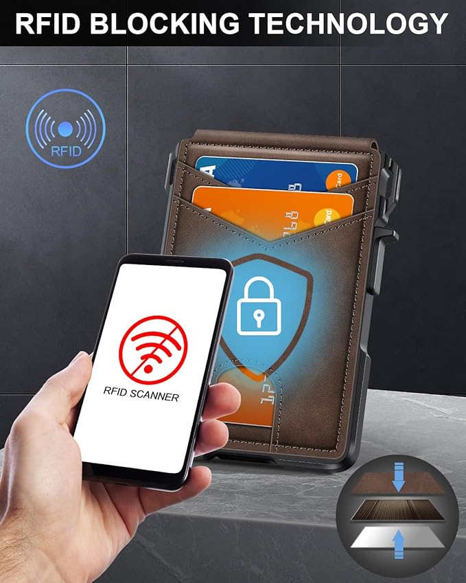 Wallet for Men, Mens Minimalist Wallet 9-13 Cards, Slim Compact Wallet with Money Clip & ID Window, RFID Blocking Smart Pop Up Card Wallet, Metal Aluminum Credit Card Holder Bifold Wallet
