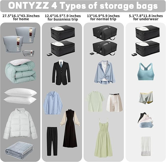ONTYZZ Travel Vacuum Compression Bags Reusable Compression Bag with IP67 Waterproof Zipper Space Saver Vacuum Bags for Suitcase,One Pack Black（NO PUMP!）