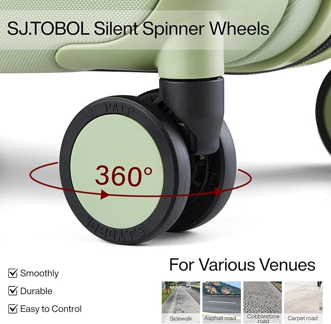 MILADA 20 inch Carry On Luggage 22x14x9 Airline Approved With Wheels Carry On Suitcase Travel Luggage With TSA Approved Carry On Luggage Carry On Bag Hard Shell Suitcases,Bamboo Green