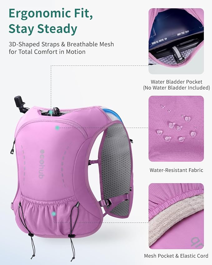 ECOHUB Running Hydration Vest Backpack with 2*500ML Soft Flask, Lightweight Trail Running Pack for Men Women, Adjustable No Bounce Hydration Backpack for Marathon Hiking Cycling