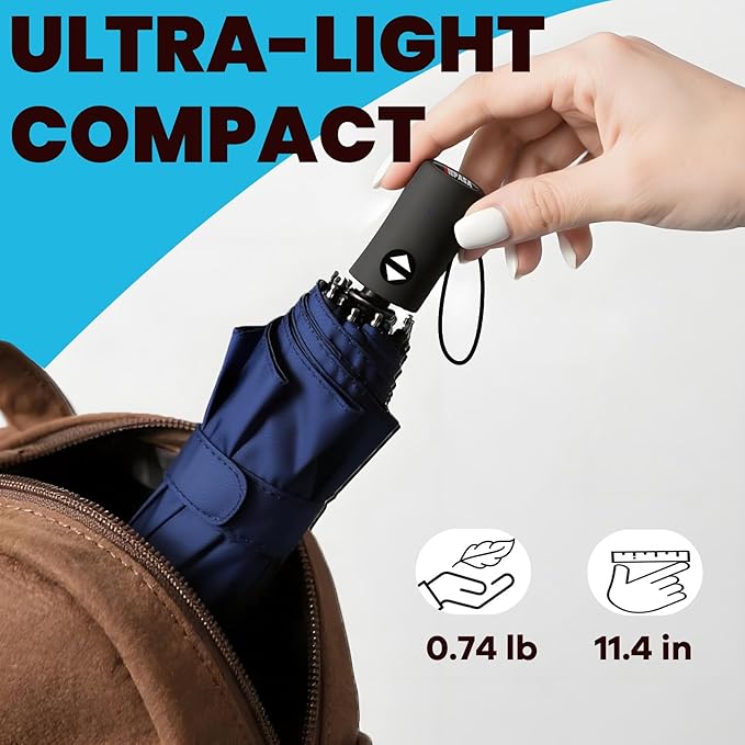 SIEPASA Windproof Travel Umbrella - Automatic Compact Folding Umbrella for Rain, Small Portable Windproof Umbrellas for Men Women and Teenagers (Navy Blue)