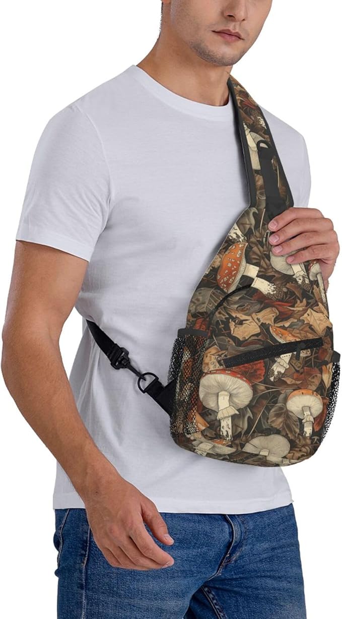 Botanical Mushroom Sling Backpack Crossbody Bag Casual Chest Bags Travel Hiking Daypack Shoulder Bag for Women Men