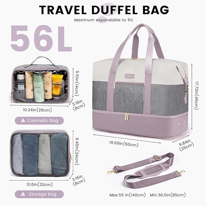 LOVEVOOK Weekender Bag, Large Travel Duffel Bag for Women with 2 Packing Cubes, Carry on Overnight Bag with Shoe Compartment, Mom Hospital Bags for Labor and Delivery
