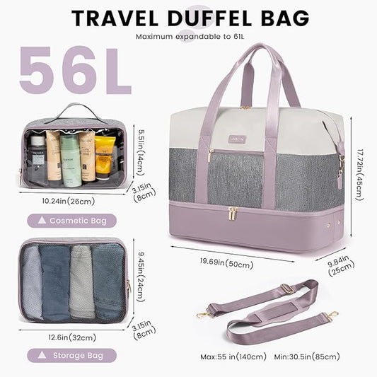 LOVEVOOK Weekender Bag, Large Travel Duffel Bag for Women with 2 Packing Cubes, Carry on Overnight Bag with Shoe Compartment, Mom Hospital Bags for Labor and Delivery