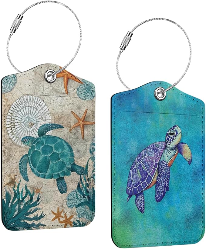 2 PCs Sea Turtle Luggage Tag, Suitcase Tags with Privacy Flap and Metal Loop, Luggage Tags for Suitcases, Identifiers Travel Essentials Bag Tag, Sea Turtle Gifts for Women Girls Friends Daughter