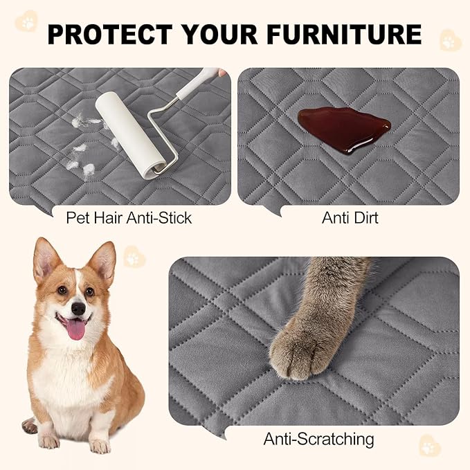 Smiry Waterproof Dog Blanket, 52x82 Inch Soft Pet Bed Cover Reversible, Washable Sofa Couch Furniture Protector for Small Medium Large Dog Puppy Cat, Geometric, Grey/Dark Grey