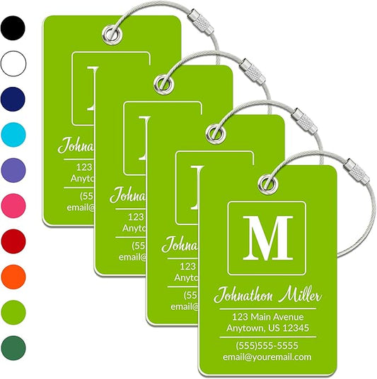 Personalized Luggage Tag | 4 Pack | Custom Luggage Tags for Suitcases | Kids Backpack Tag | 10 Color Options & Choose Font, Font Color