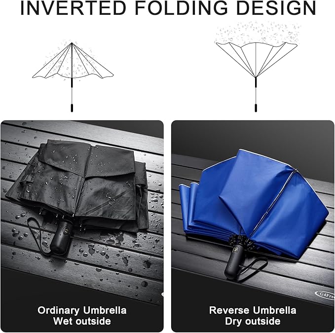 G4Free 42/46/54/62 Inch Large Golf Umbrella Compact Reverse Travel Umbrella 10 Ribs Windproof for Rain Double Canopy Automatic Open Close