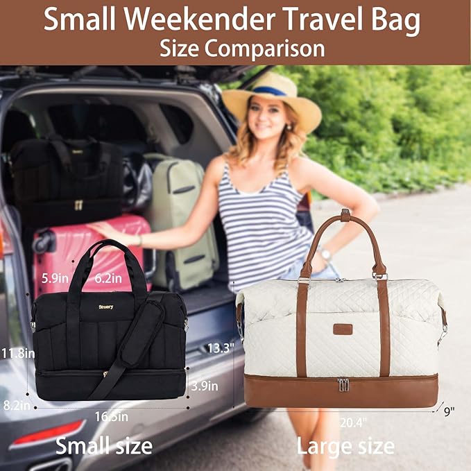 Weekender Bag, Large Travel Duffel Bag for Women, Carry on Overnight Bag with Shoe Compartment and Toiletry Bags