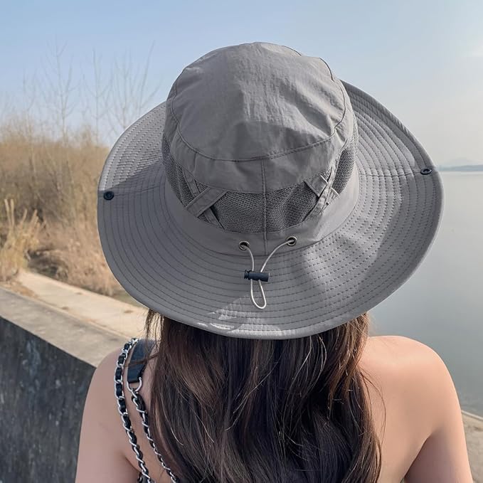 Fishing Hat UPF50+ Wide Brim Sun Hat for Men Women, Water Resistant Summer Sun Protection Safari Hat Hiking Bucket Hat