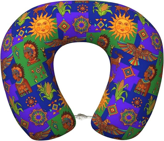 Travel Pillow for Men Women, Washable Relax U Shaped Neck Pillows for Car Head Pain Relief Sleeping Oaxaca Mexico Mexican Mayan Tribal Art