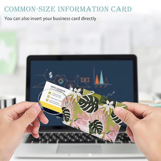 Luggage Tags for Suitcase,2 Pack Boho Flowers Tropical Leaves Luggage Tag PU Leather Privacy Cover ID Label with Stainless Steel Loop for Women Men Teens Travel