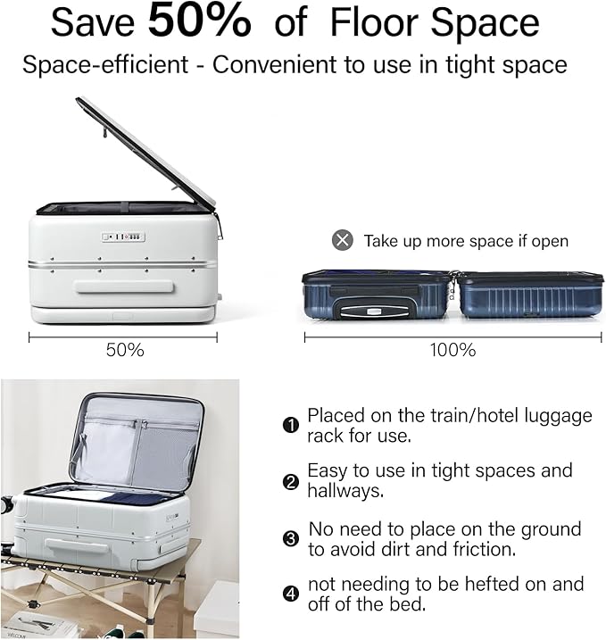 Hanke Top Opening Carry On Luggage, 20 Inch Zipperless Aluminum Frame Wide Handle Luggage, All-PC Hard Shell Trunk Suitcase with Spinner Wheels, TSA Airline Approved (Smoke White, 40L)