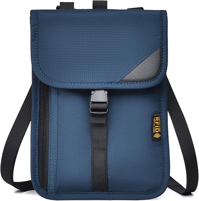 Passport Holder for Travel Pouch Neck Wallet for Traveling Women Men with RFID Blocking Waterproof and Slim Neck Pouch Adjustable Neck Strap (Z-Blue)