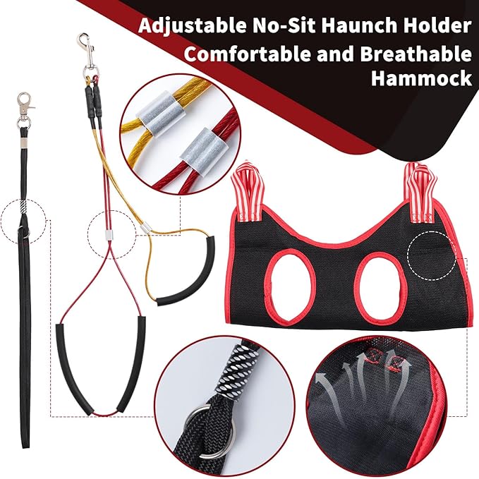 Phenfor Dog Grooming Table Arm with Hammock - Adjustable Height, Pet Grooming Hammock, No Sit Haunch Holders, Loop Noose Heavy-Duty Clamp (Stainless Steel)