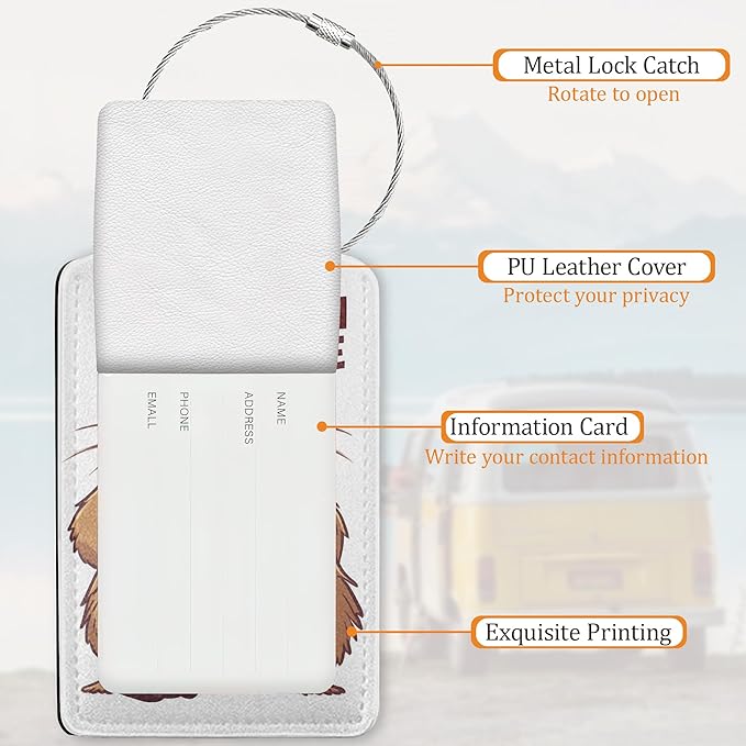 Capibara Luggage Tags for Suitcases, 3 Pack Leather Bag Tag Identifiers with Stainless Steel Loop and Address Card for Men Women