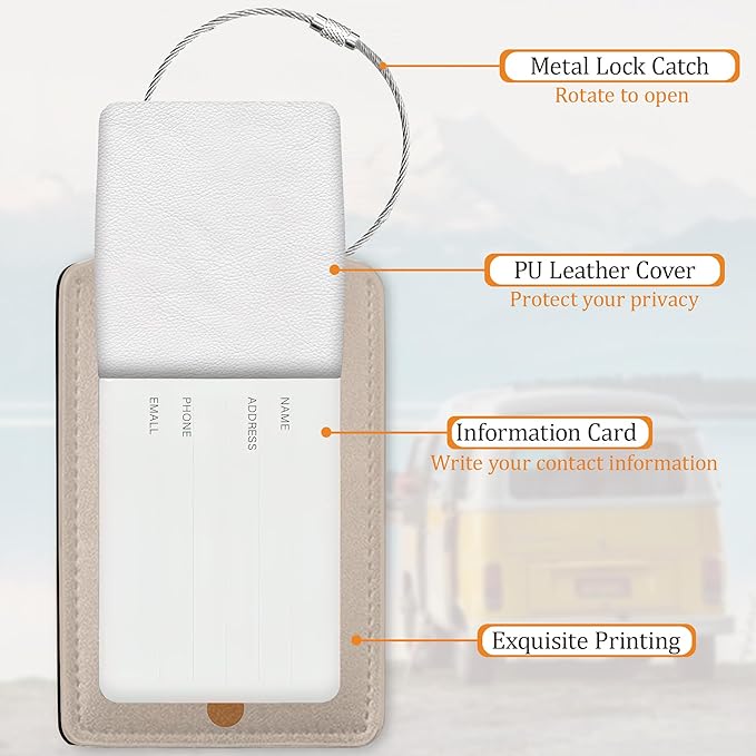 Boho 3 Pack Luggage Tag for Suitcase, Leather Bag Tags with Privacy Cover ID Label and Durable Steel Loop for Cruise Airport Travel