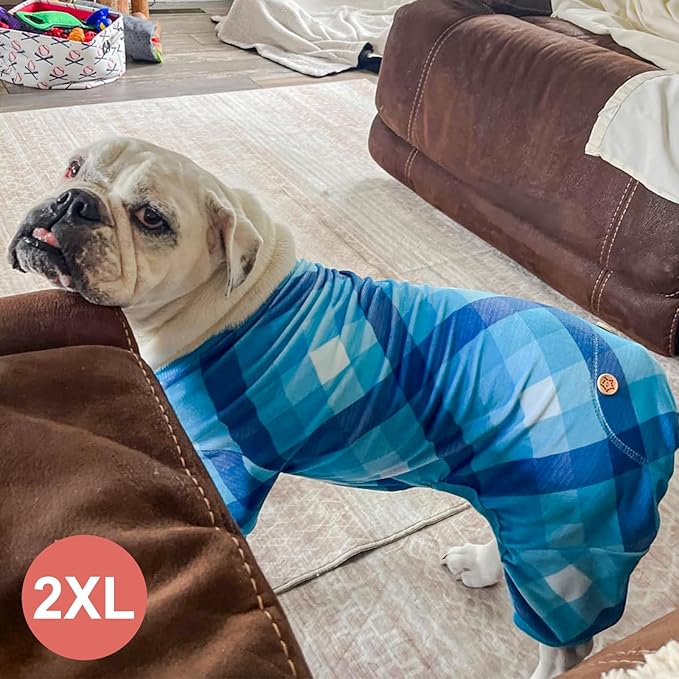 KYEESE Dog Pajamas Medium Sized Dog Stretchy Onesie Velvet Pjs Comfy Coat Soft Pet Clothes Plaid Doggie Jammie, Grey, XX-Large
