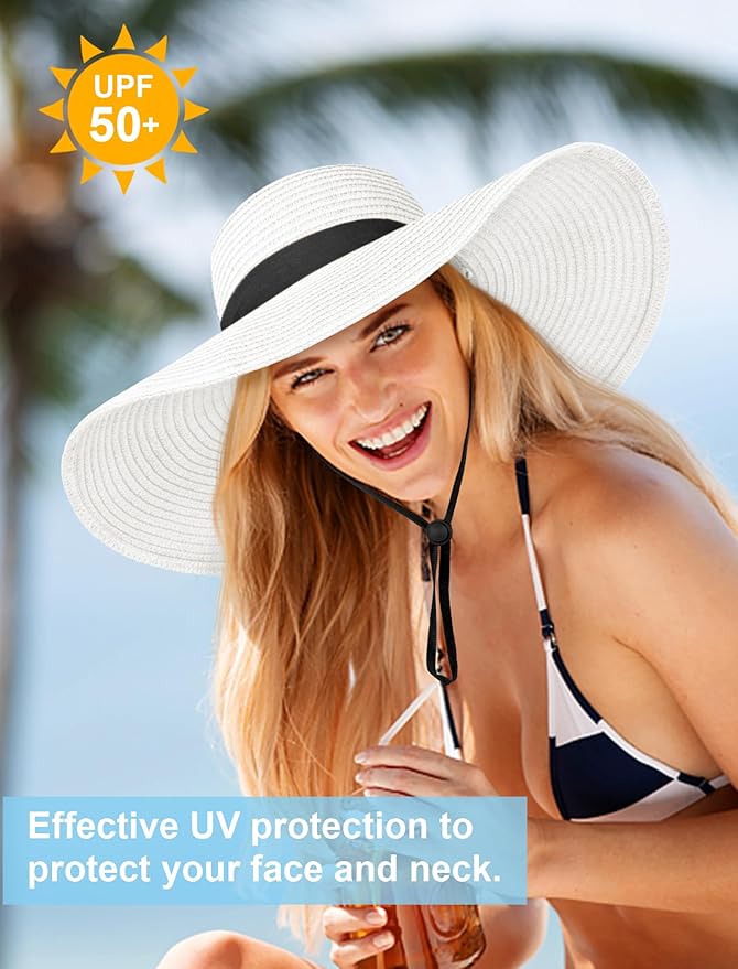 Senker Fashion Sun Hats for Women Oversize Wide Brim Straw Beach Hat Floppy Foldable Roll-Up Summer Vacation UPF 50+