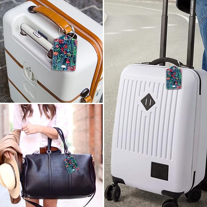 Fintie Luggage Tags, Privacy Cover ID Label with Stainless Steel Loop and Address Card for Travel Bag Suitcase - Jungle Night (2 Piece)