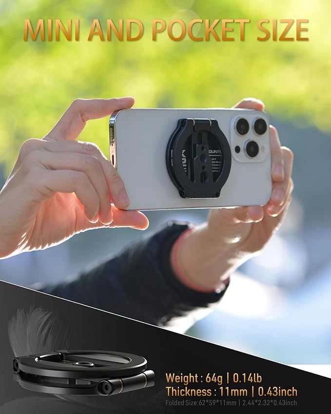 Dual Magnetic Phone Stand Holder Double Magnetic Phone Holder Ultrathin Foldable 1/4" Screw Tripod Mount for iPhone 16 15 14 13 12 Pro Max Plus Gym Magnet Phone Stand (Black)