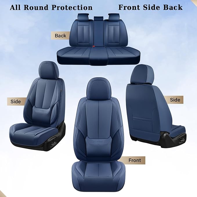 Coverado Car Seat Covers Full Set, Seat Covers for Cars, Car Seat Covers Front Seats and Back Car Seat Protector Waterproof, Leather Car Seat Cushion Universal Fit for Most Cars Blue