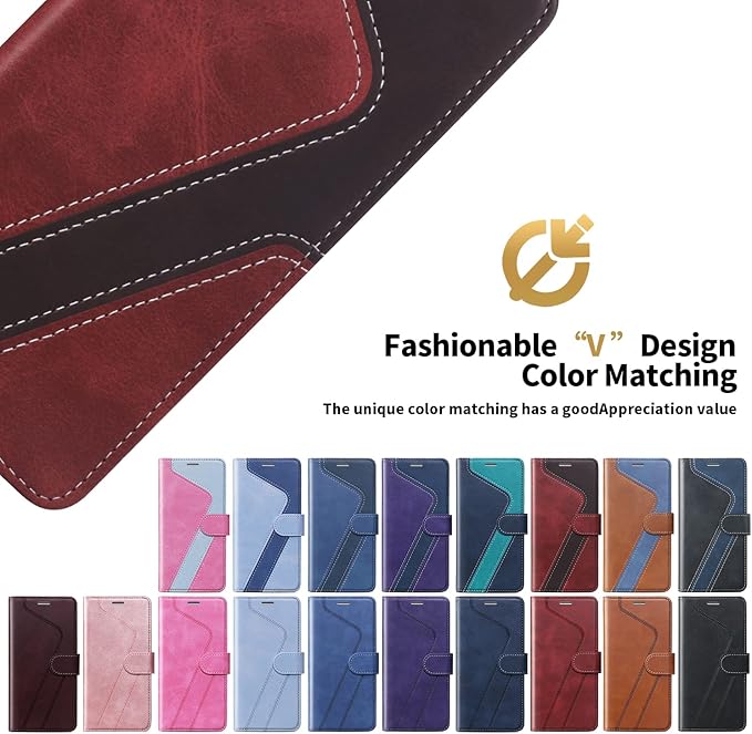 CIVICASE for iPhone 12 Pro Max Wallet Case,Leather Flip Case [RFID Blocking] Credit Card Holder Folio Magnetic Stand TPU Shockproof Cover Color Matching for iPhone 12 Pro Max (6.7") Red Brown